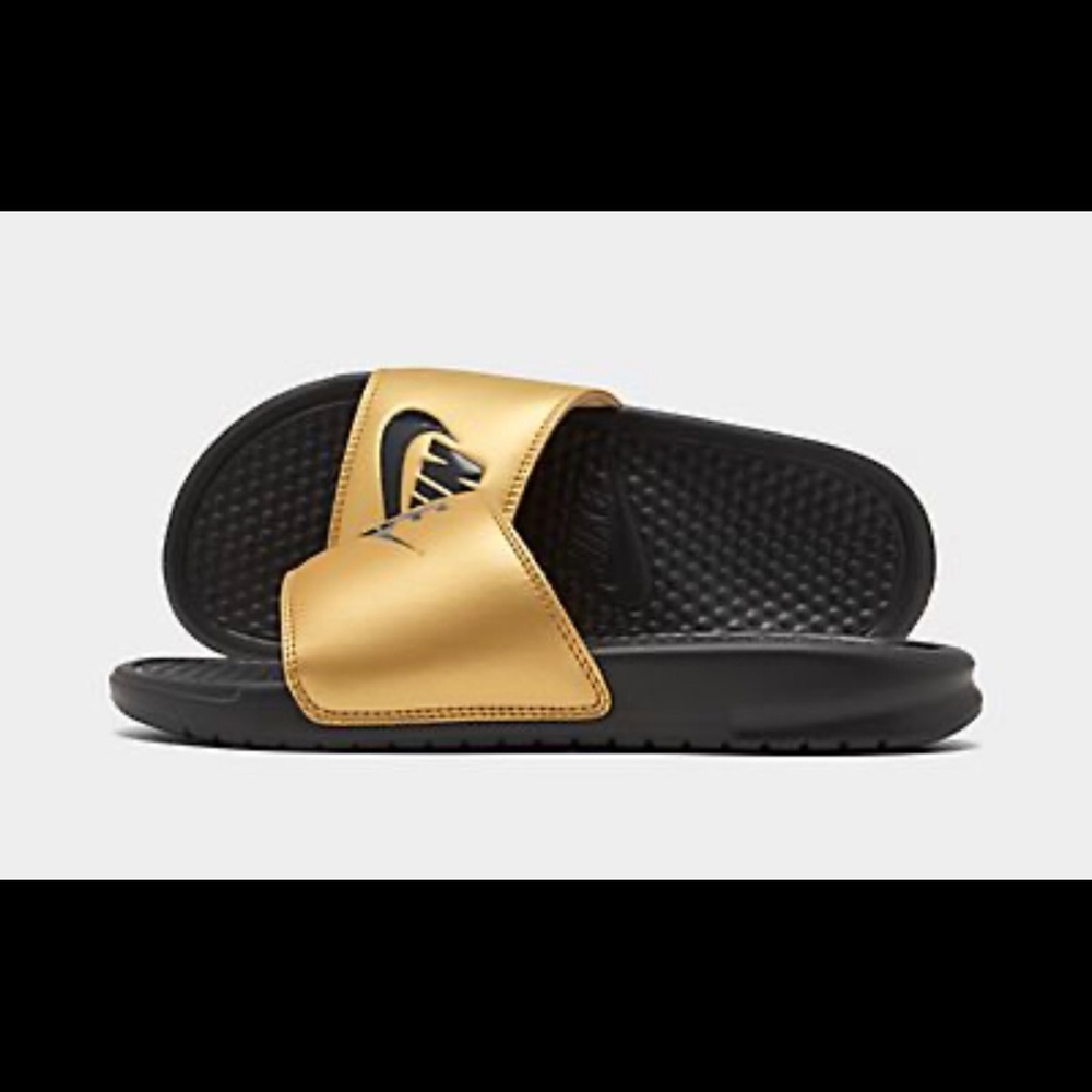NIB Nike Benassi Metallic Gold Women's Slide - Picture 2 of 6